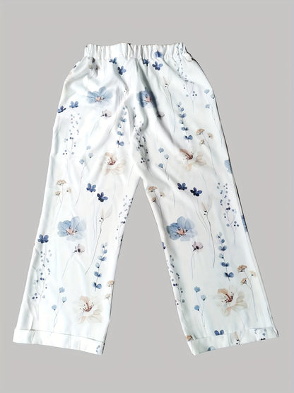 Floral Print Drawstring Straight Leg Pants, Casual Dual Pockets Pants For All Season, Women's Clothing
