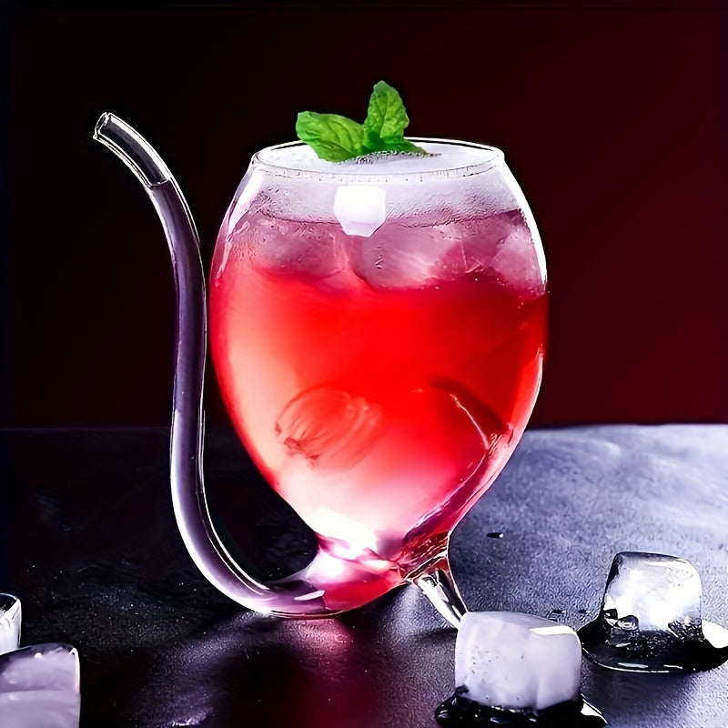 1pc Wine Glass, Creative Glass Cup, Wine Decanter Glass Mug With Built-in Straw For Juice, Ice Cream, Champagne, Party Supplies, Drinkware For Restaurants, Cafes, Bars