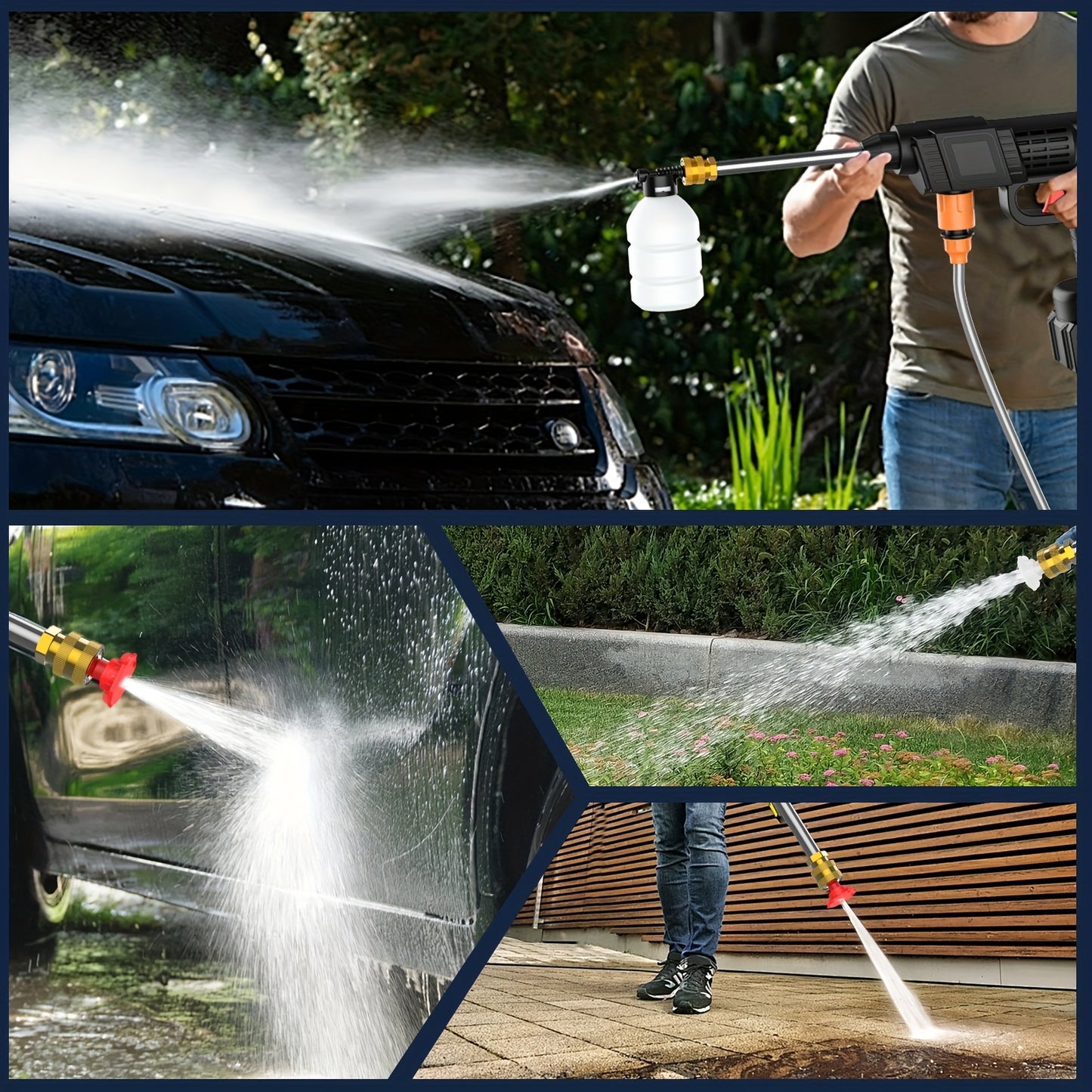 21V Cordless Electric Pressure Washer with 1300mAh Battery & Charger - Heavy-Duty Portable Handheld Power Washer, Lithium-Ion Battery-Powered, Ergonomic Design with Adjustable Nozzle & Hose Connector for Cars, Floors, Garden,
