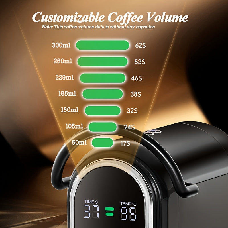 Cafeteira de cápsulas CAFELFFE 4 em 1, máquina de café automática com extração quente e fria, painel LCD visual, ajuste de água em 7 níveis. Compatível com cápsulas DG/Nes Original/café moído/ese, 19 bar. Ideal para casa/escritório.