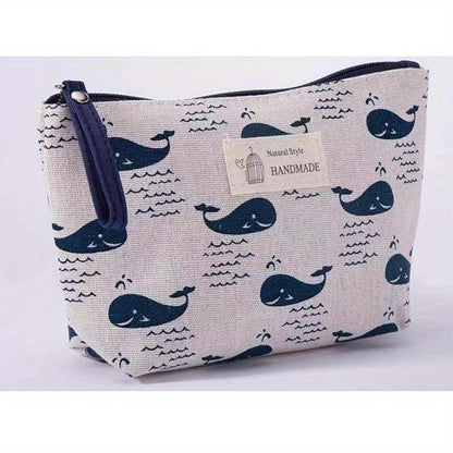 Casual Canvas Cosmetics Bag, Zipper Coin Purse, Portable Travel Storage Bag