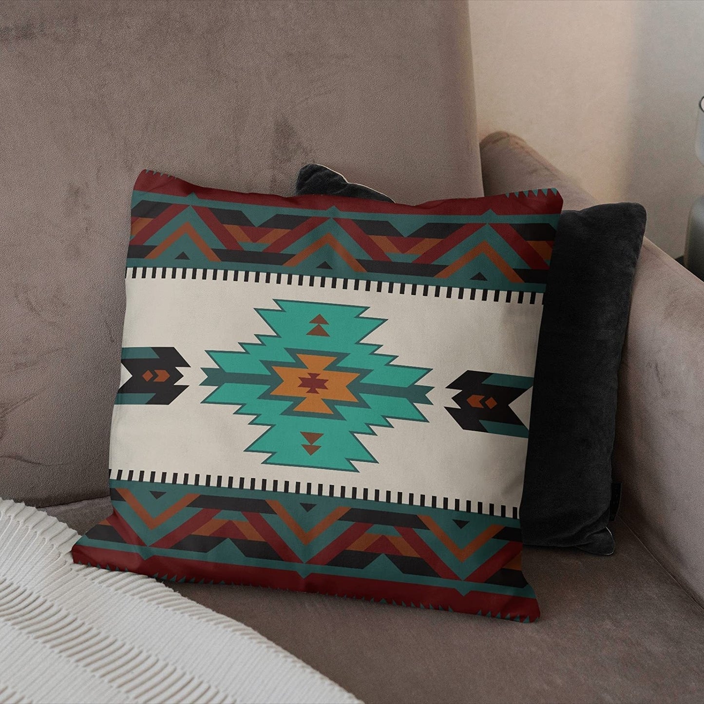 Set Of 4 Western Throw Pillow Covers Aztec Southwestern Native American Tribal Geometric Pillow Cases Turquoise Rustic Decorative Couch Cushion Covers For Outdoor Bedroom Home Decor, 45.72x45.72 Cm (Cushion Is Not Included)