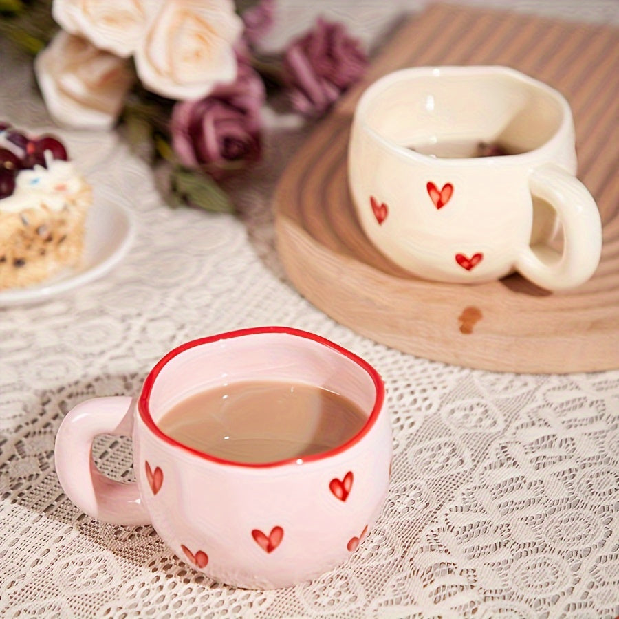 1pc Romantic Ceramic Coffee Mug 9.5oz - Charming Heart Pattern, Love-Inspired Cup for Couples, Birthday Gift, Adorable Office & Home Collection for Coffee & Milk