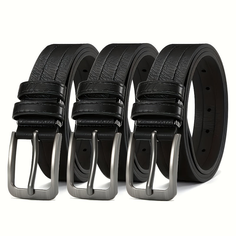 Set of 3 Men's Casual Vintage Belts, Durable Breathable Belts Designed for Business Professionals, Mature Individuals, and Fashion Enthusiasts, Ideal Gift for Any Occasion, Men's Luxury Belts, Adjustable, Square Buckle, Suita