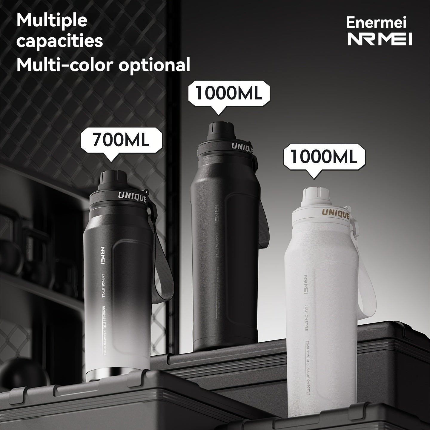 1 stainless steel water bottle with carrying strap, 316 stainless steel, suitable for outdoor and camping