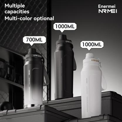 1 stainless steel water bottle with carrying strap, 316 stainless steel, suitable for outdoor and camping