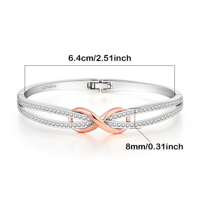 925 Sterling Silvery bracelet, with rose Golden infinity knot and cubic Synthetic Men's bracelet, anniversary and gift jewelry, Beige-friendly, weightless, holiday gift, Halloween, Christmas, comes with exquisite gift box, Sp