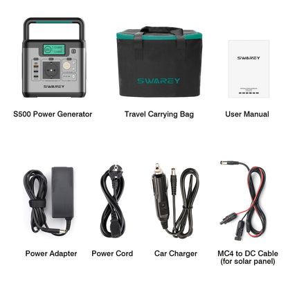 SWAREY Portable Power Bank, Power Station 518 Wh, Solar Generator 500 W AC Output, 65 W USB-C Port, Power Generator Battery for Party, Travel, Camping, Motorhome, Emergency