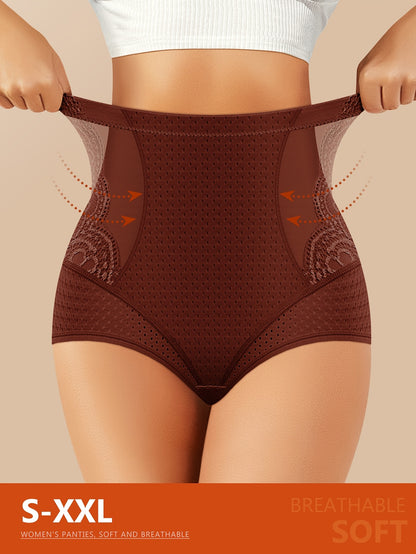 MIOTAN Women's High-Waisted Tummy Control Underwear - Tuck & Lift Butt Lifting Shaping Panties, Breathable All-Season Solid Color Triangle Briefs (No Bulk), High Elegant Everyday & Special Occasion Panties for Sensitive Beige