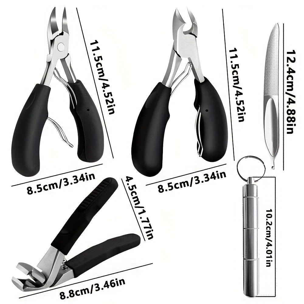 5pcs Thick Nail Toenail Clipper Set for Seniors - Angled Head Big Toe Nail Clippers with Catcher, Wide Jaw Opening Toenail Scissors Suitable for Thick Nails, Heavy Duty Nail Clippers with Nail File, Cuticle Nippers and Beauty