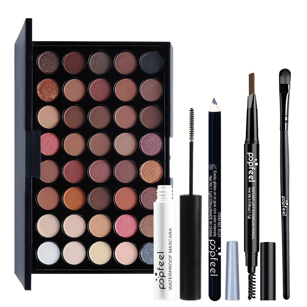 Conjunto de 40 sombras nude com rímel, eyeliner e lápis de sobrancelhas - Kit completo de maquilhagem de olhos para um look natural e glamoroso.