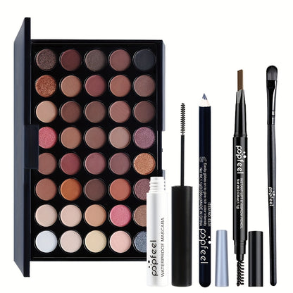 Conjunto de 40 sombras nude com rímel, eyeliner e lápis de sobrancelhas - Kit completo de maquilhagem de olhos para um look natural e glamoroso.