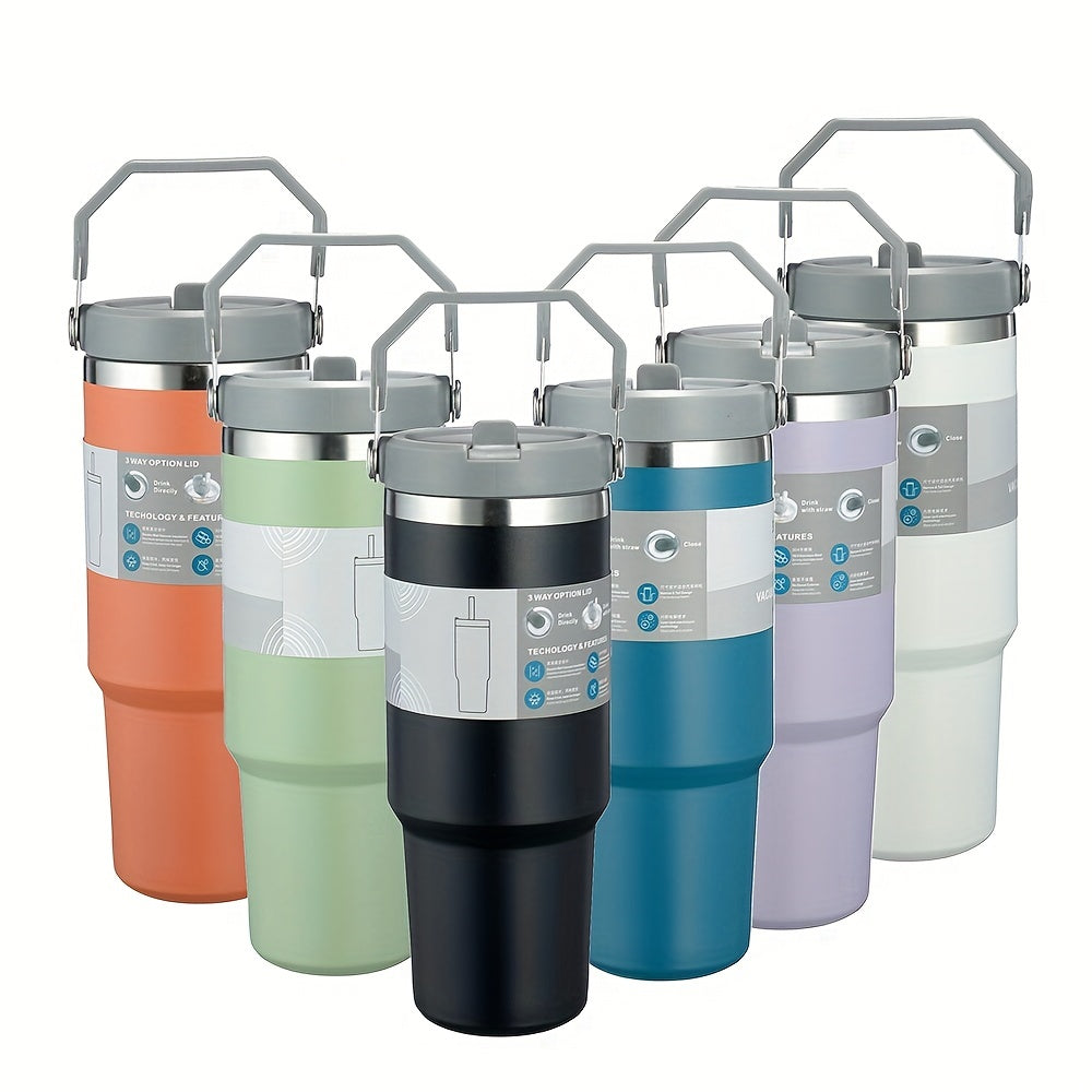 1pc 20oz/30oz Portable Insulated Tumbler With Handle And Straw Lid, Portable Large Capacity Water Bottle, 304 Stainless Steel Car Cup For Outdoor Sports, Travel & Camping, Birthday Gift For Men And Women, Christmas Gift