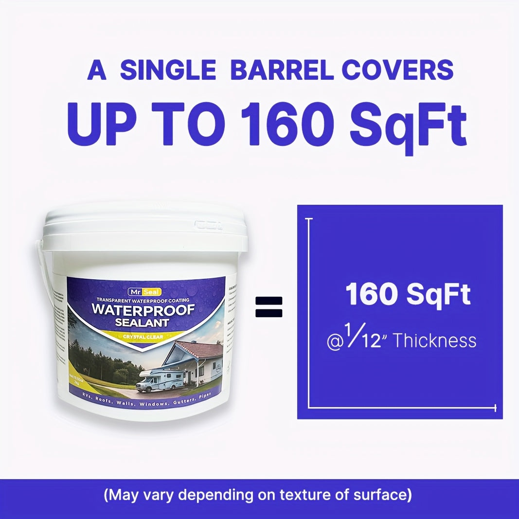2kg RV Transparent Waterproof Sealant - Covers Up to 160 SqFt @ 1/12" Thickness, Ideal for RV Roof, Windows, Gutters & More, Durable & Flexible Sealant for Home Improvement, Roof Sealant, Versatile Sealant, Highquality Sealan