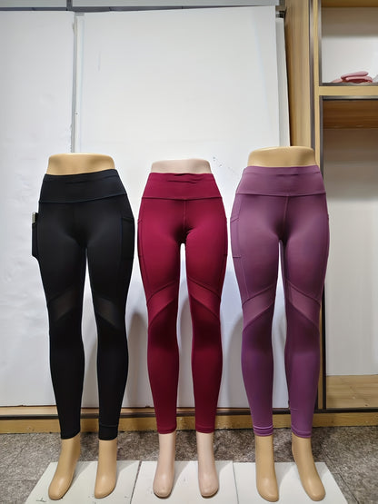 3-Pack Women'S High Waist Capri Yoga Pants, Moisture-Wicking Sports Leggings with Pockets, Breathable Polyester Knit Athletic Tights for Outdoor Fitness, Solid Color, 3/4 Length