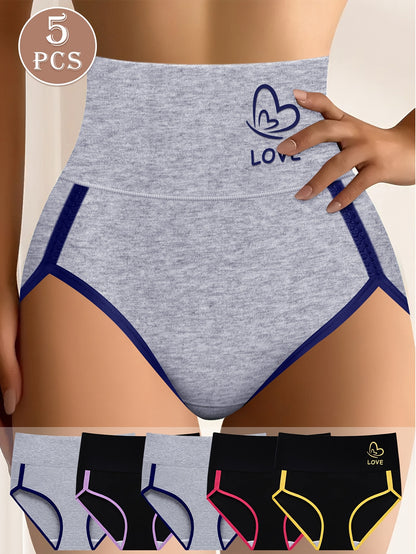 5-Pack Women's High Waist Briefs - Color Block Design, Soft Comfortable Triangle Underwear with Multi-Color Options, Non-Transparent & Hand Wash Only for Everyday Elegant Wear
