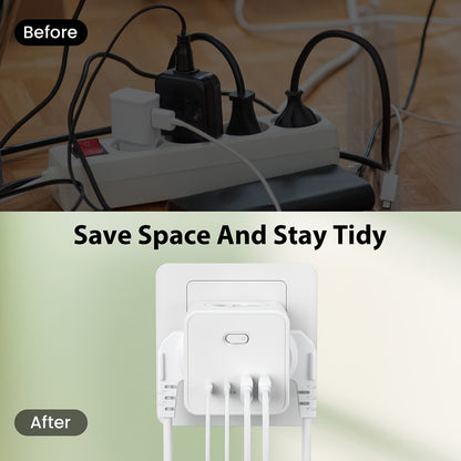 5-in-1 Portable Power Socket Adapter - 4000W Large Capacity, Compact Cube Design with 4 USB Ports & 2 AC Outlets, European Plug, On/Off Switch for Home & Office Appliances, White, Power Adapter for Electronics, Versatile Char