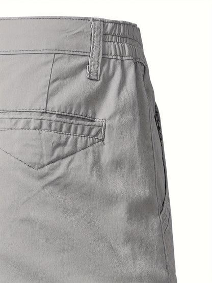 Men'S Classic Solid Color Polyester Short Pants, Casual Golf Wear, Mid Waist, Regular Fit, Slight Stretch Fabric, with Pocket