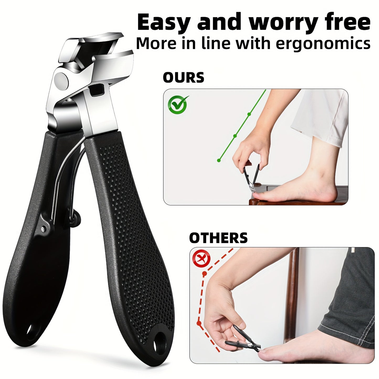 7pcs Stainless Steel Nail Care Kit for Ingrown & Thick Toenails - Heavy-Duty Clippers Set with Nail File, Cuticle Nippers, And Grooming Tools - Classic Black Handles for Men, Women, Seniors, Halloween Gift, DUANGDUANGBIU