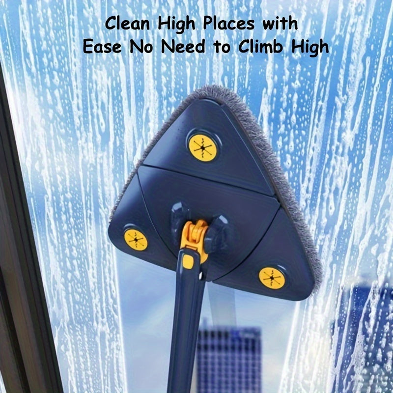 6pcs Triangle Wet and Dry Mop Set with 5 Microfiber Pads, 360° Rotating Stainless Steel Handle, Multi-Functional for Bathroom, Kitchen, Living Room - Ideal for Bathtub, Tile, Wall, and Glass Cleaning