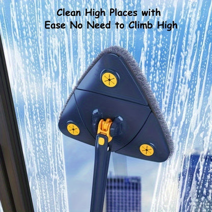 6pcs Triangle Wet and Dry Mop Set with 5 Microfiber Pads, 360° Rotating Stainless Steel Handle, Multi-Functional for Bathroom, Kitchen, Living Room - Ideal for Bathtub, Tile, Wall, and Glass Cleaning