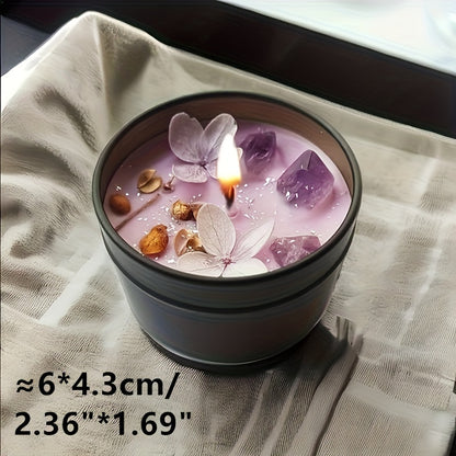 Elegant Lavender Scented Candle in Black Tin - Aesthetic Purple Crystals & Petals Design, Soft Fragrance Natural Soy Wax - Ideal for Relaxation & Home Decor, Perfect Women's Gift, Relaxation Candle|Spa Atmosphere Candle|Black
