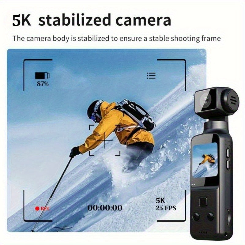 1pc 5K Vlog Camera with 3-Axis Gimbal & Magnetic Mount | 270° FOV + 3.38cm CMOS for American Style Beauty | Pocket-Sized | USB-C Fast Charge | Ultimate Travel/ Back to School Vlogging Kit (Easter Gifts Ready)