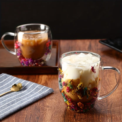350ml, Double-layer Glass Coffee Mug, Clear Water Cup For Cappuccino Tea Espresso Latte, Hot Beverages Glasses, Birthday Gift For Women Her
