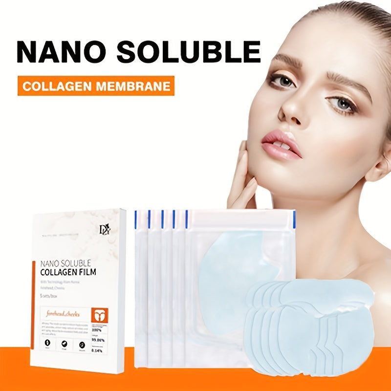 [5pcs Nano Soluble Collagen Mask Sheets] 5-Pack Nano Soluble Collagen Membrane Mask Sheets, Hydrating Facial Filler for All Skin Types, Unisex Adult, Moisturizing Face Care, No Fragrance