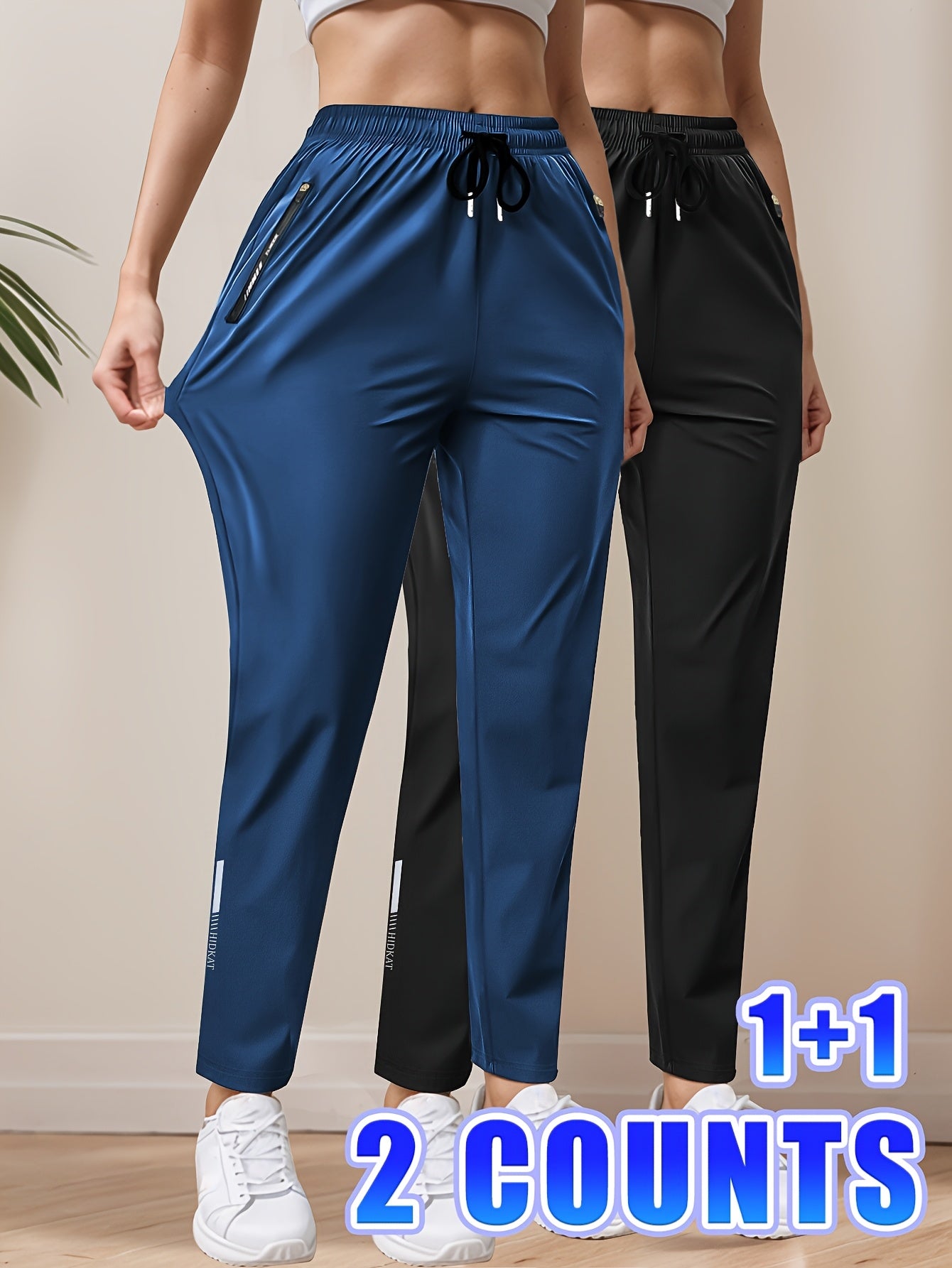2pcs Women'S High-Waisted Stretchy Leggings with Drawstring Waist & Zipper Pockets - Lightweight Breathable Fabric for Jogging, Cycling, - All-Season Casual, Jogging Pants, Leggings, Sleek Design, Comfortable Fit