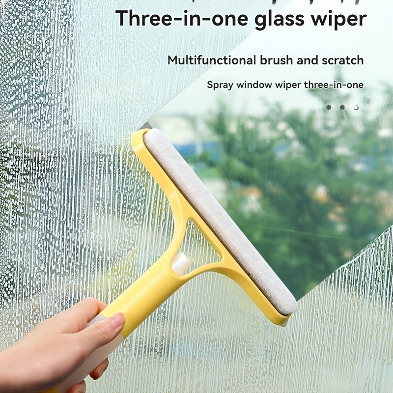 3-In-1 Multi-Functional Glass Cleaning Tool with Sprinkler, Polypropylene (PP) Plastic, for Bathroom, Kitchen, Living Room, Bedroom, Toilet - Efficient Mirror And Window Scraper