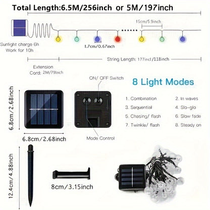 1pack, 20/50/100 LED Large Light Bulb, Solar Crystal Ball, Bubble Light String, Solar Outdoor Light Strip, 8 Lighting Modes, Solar Light String For Garden, Camping, Party, Independence Day, Christmas, Wedding, Ball, Birthday,