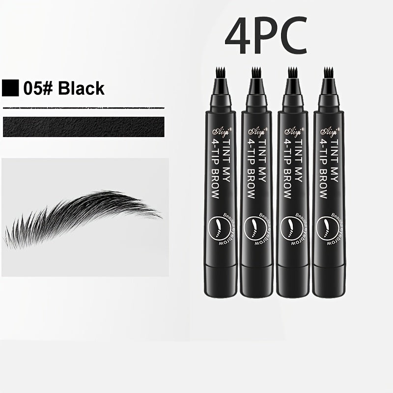 4pcs Professional Makeup Artist Ultra-Fine 4-Branch Eyebrow Pencil, Waterproof & Sweatproof, Natural 3D Wild Brow Look, Realistic Definition, Smudge-Free, Black Set - Perfect Christmas or Birthday Gift