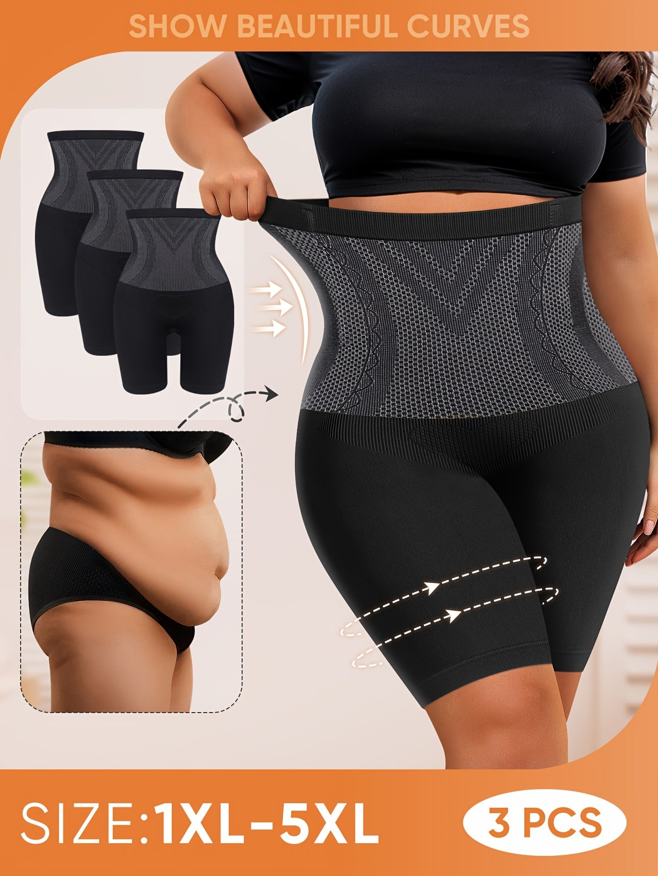 3-Pack Plus Size Women's Shaping Panties, High Elasticity Briefs