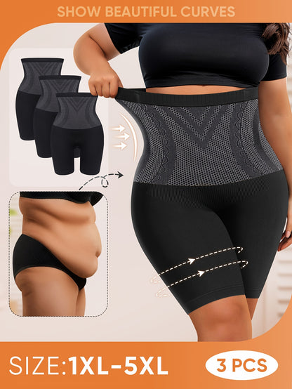 3-Pack Plus Size Women's Shaping Panties, High Elasticity Briefs