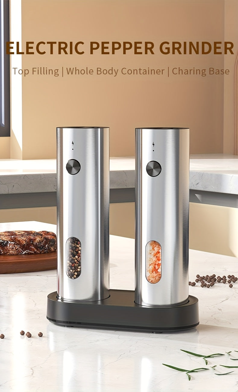 1pc/2pcs - CLITON Rechargeable Salt And Pepper Grinder Set, Salt And Pepper Grinder Electric 2pcs, Rechargeable Salt And Pepper Shakers Set, Electric Salt And Pepper Container, USB Rechargeable with LED Light, Multiple Style