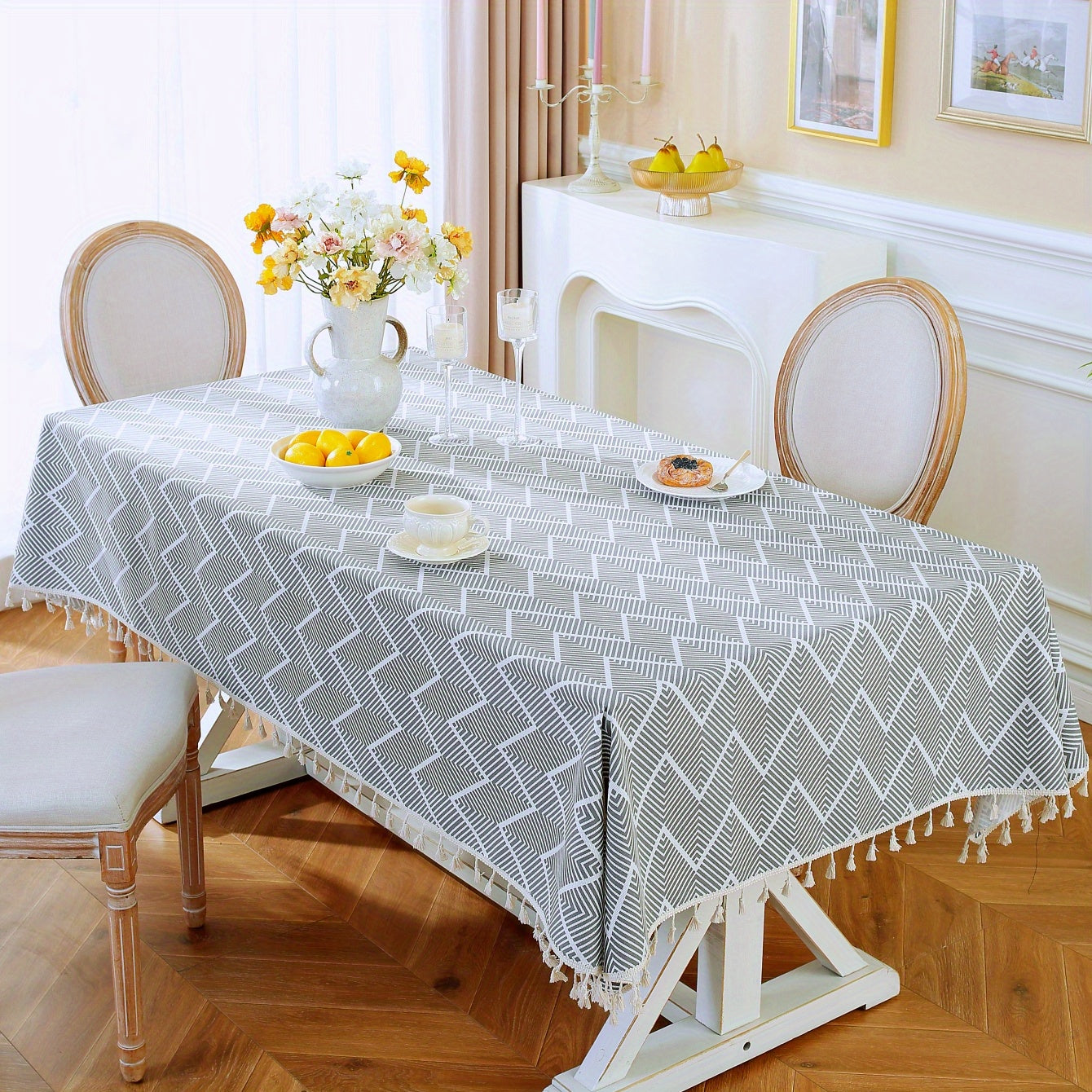 1pc, Bohemian Geometric Wave Pattern Tablecloth - European Style Cotton and Linen Rectangular Tablecloth for Farmhouse, Restaurant, Picnic, Camping, Birthday Party Decoration and Home Decor