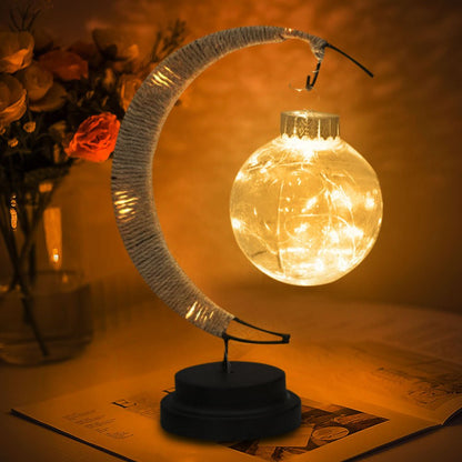 Candeeiro LED em forma de bola, candeeiro de lua em ferro forjado, candeeiro de mesa decorativo em plástico e ferro, candeeiro decorativo para quarto (pilhas não incluídas), decoração de Halloween e Natal para hotéis/restaurantes/eventos.