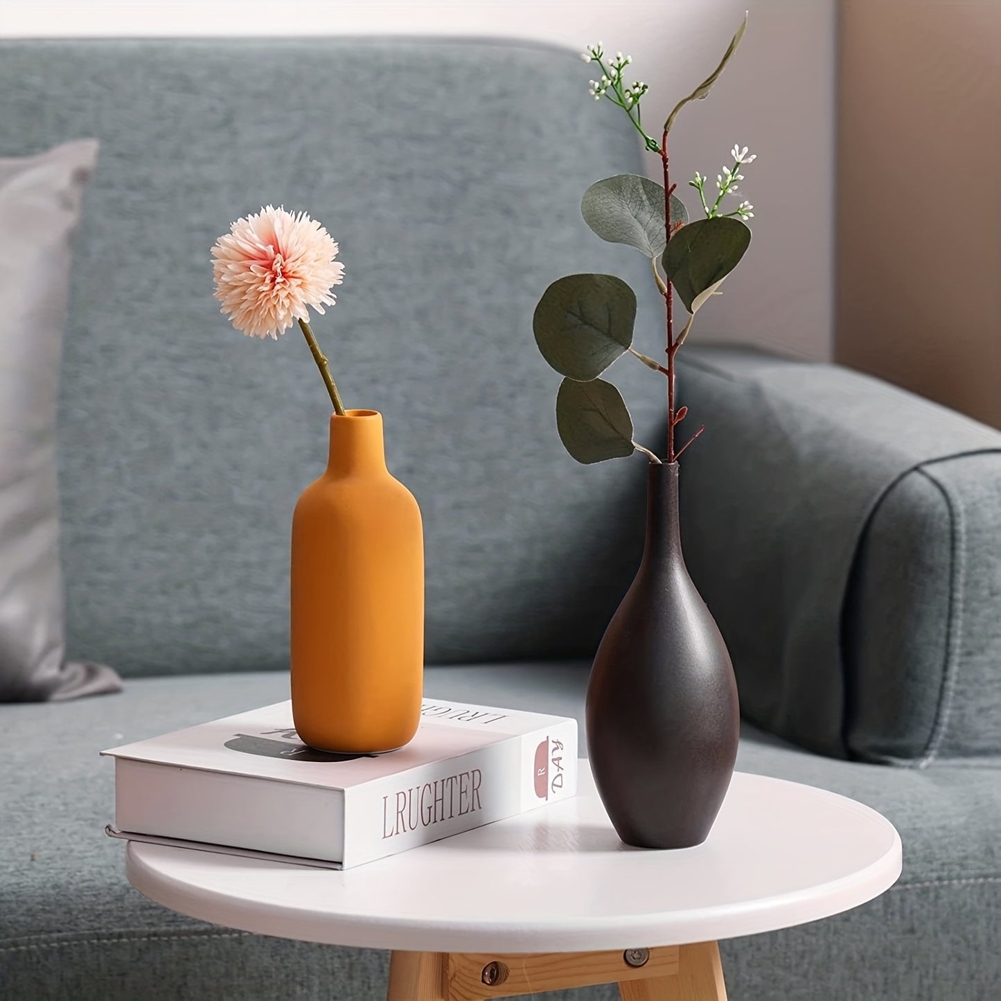 Conjunto de 4 vasos de cerâmica para decoração de mesa estilo quinta, pequenos vasos de flores para mesa de centro, prateleira, sala de jantar, decoração moderna e boho.