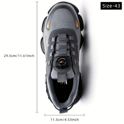 Men's Steel Toe & Puncture-Proof Work Boots - Breathable, Non-Slip Lace-Up Protective shoes with Rotary Buckle, Durable for Outdoor Activities, Black & Gray Mesh Upper, Steel Toe Shoes