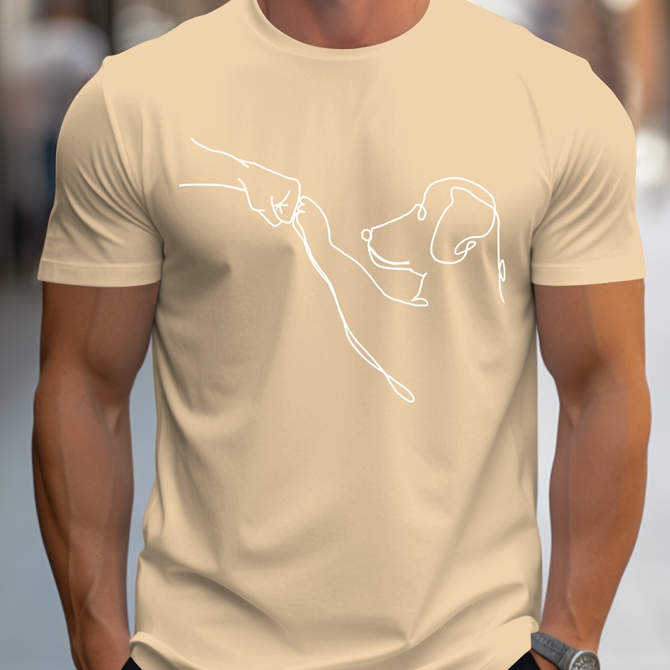 MBDMBD Men's Minimalist Dog Line Art Graphic T-Shirt - Vibrant Yellow with Black dog outline, Lightweight Summer Casual Everyday Tee for Pet Lovers - Machine Washable Apparel, Dog Tshirt, Classic Round Neck, Comfortable Fit