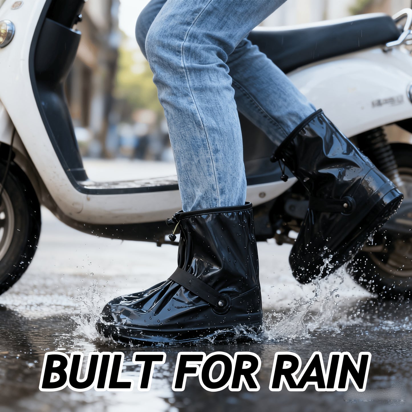 Adults & Students Universal Waterproof Anti-Slip Short Rain Boot Covers - White PVC Thickened Durable High Elasticity Zipper Design One-Touch On/Off, Outdoor Travel Rain Snow Dirt Reusable Hand Wash No Dry Clean Essential Stu