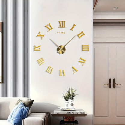 1pc Large DIY Wall Clock Kit, 3D Modern Frameless Wall Clock With Mirror Number Stickers For Home Living Room Bedroom Office Decor, Halloween Room Decor, Xmas Home Decor