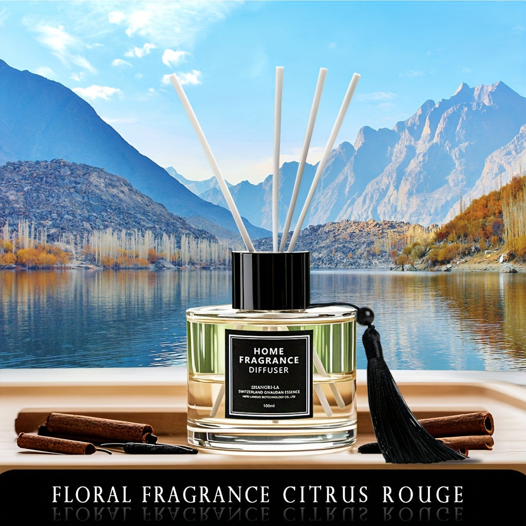 Luxury Hotel Series Reed Diffuser Set - 100ml Large Capacity, Long-Lasting Scent (5-7 Weeks) for Living Room and Bedroom - Spice Fragrance, Swiss Raffinerie Ingredients, Glass and Rattan, Cylinder Shape, Under 1L - Ideal for