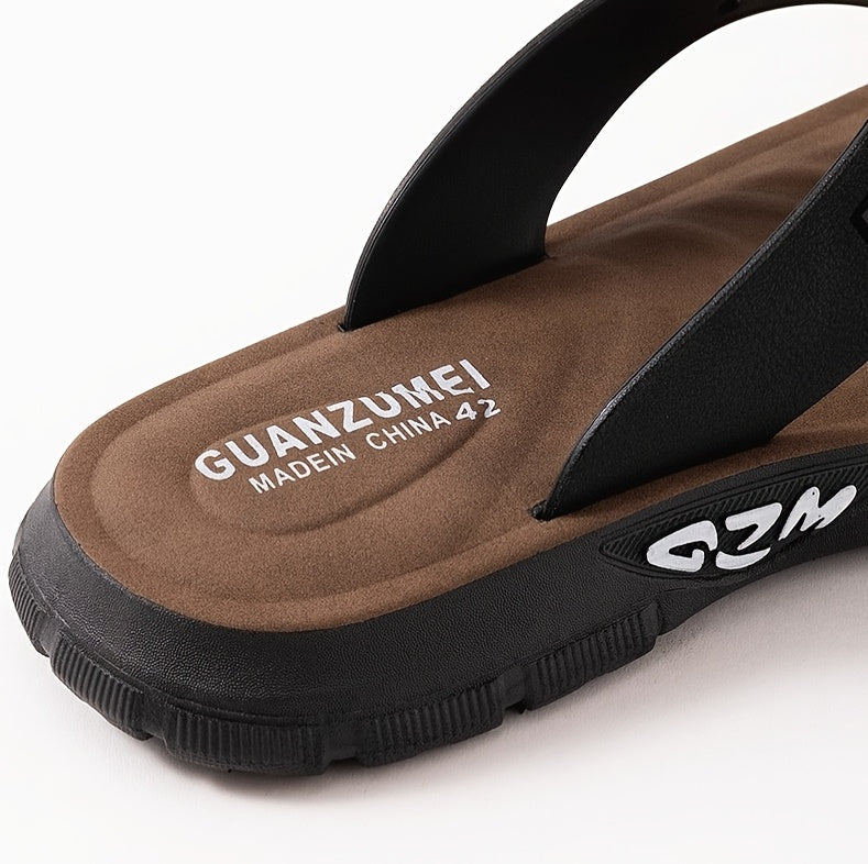 Chinelo de dedo casual de verão para homem - Resistente a odores, antiderrapante, durável, com sola macia e tira ajustável, design castanho e preto para uso diário e ao ar livre, calçado de praia | Chinelo de dedo elegante | Sola em PVC durável, sandália