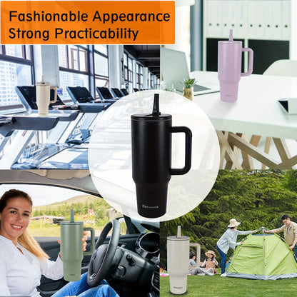 40oz Stainless Steel Insulated Tumbler with Straw Lid - Leak-Proof, Wide Mouth, Portable for Camping & Hiking - Ideal for Mother'S Day, Christmas, Halloween, Thanksgiving Gifts, Insulated Water Bottl