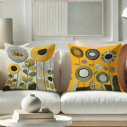 4 Floral Throw Pillow Covers - Modern French Country Decor Cushion Cases with Zipper Closure, Mustard Yellow, Olive Green, Grey - Soft Polyester Pillow Shams for Sofa, Bed, Living Room - Machine Washable Home Decor Accents (N