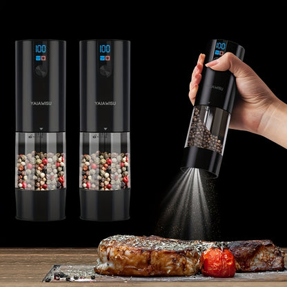 Conjunto de Moedores Elétricos de Sal e Pimenta - Moinho Pequeno para Uso Doméstico com Carregamento USB e Visor LCD - Moinho de Pimenta com Ajuste de Granulometria, Ideal para Cozinhas Domésticas, Restaurantes e Churrascos ao Ar Livre