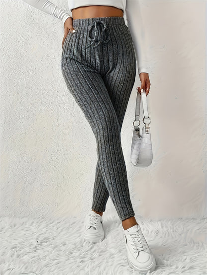 4pcs Women'S High-Waisted Leggings - Sexy Ribbed Design, Stretchy & Comfortable, Solid Colors (Black, Green, Purple, Beige) for Fall/Winter, Perfect for Running & Casual Wear, High Waisted Leggings