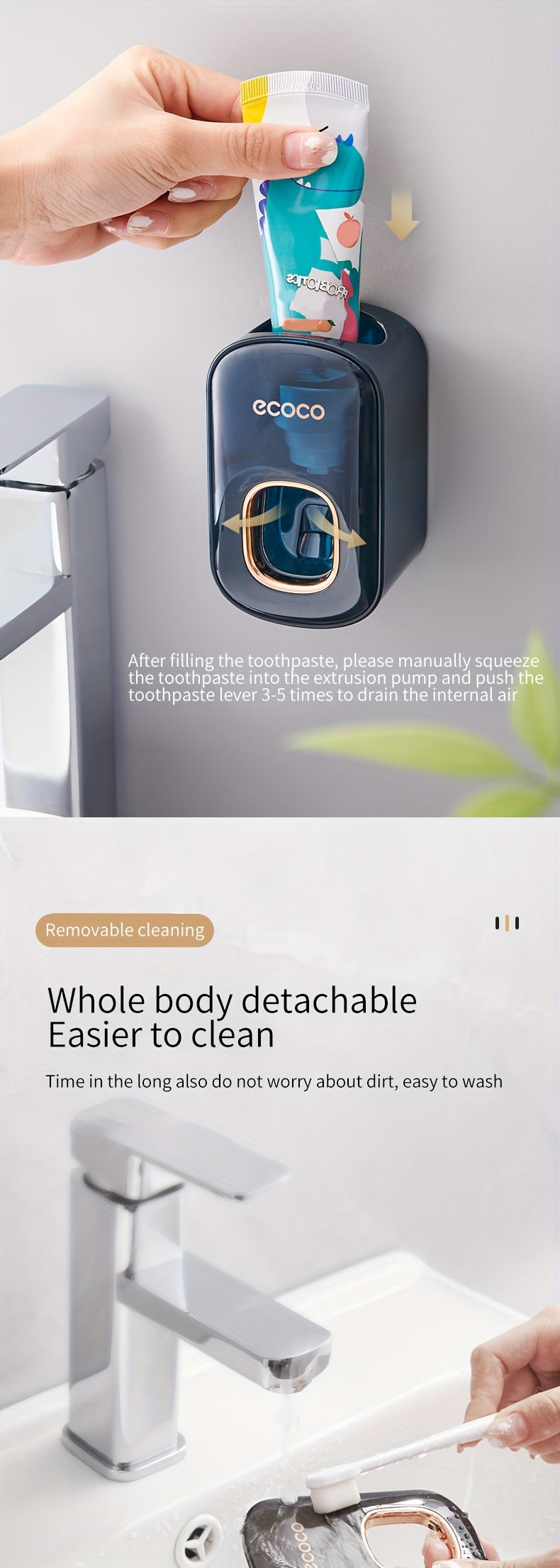 Dispensador de pasta de dentes automático e elegante para montagem na parede - Não necessita de eletricidade.